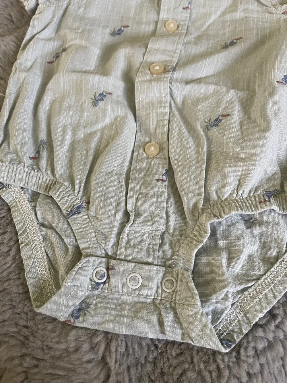 OshKosh B'gosh Light Green Embroidered Button-Down Shirt with Tan Cargo Shorts